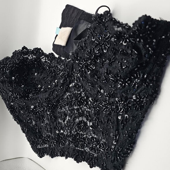 Marciano Black Lace Beaded Bra/Crop Top – Glam Eveningwear, Sweetheart Neckline - Picture 2 of 5